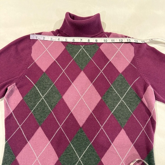Reitmans Argyle Sweater Cotton Blend Purple Turtleneck 3/4 Sleeves Women’s Sz M - Picture 9 of 13